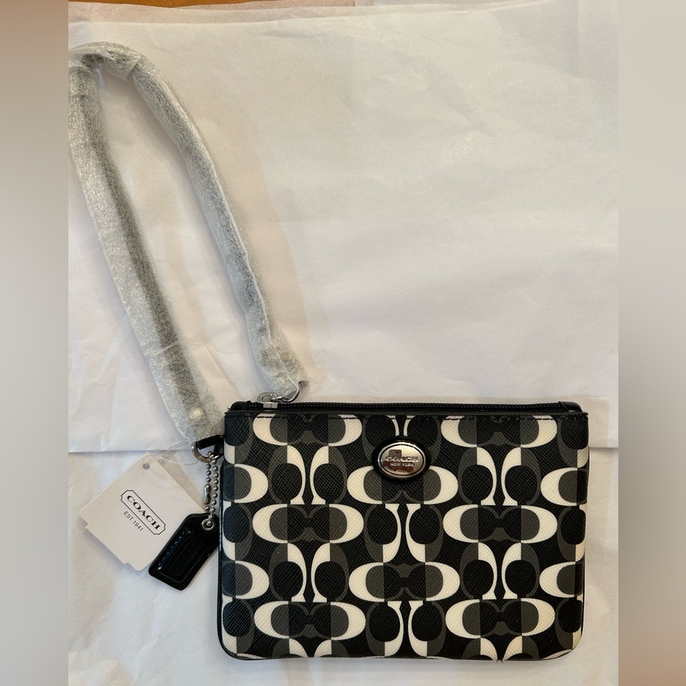 Coach Monogram Black and White Wristlet